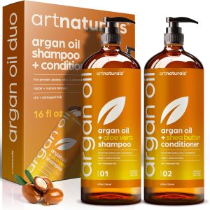 Argan Oil Shampoo and Conditioner Set - Moisturizing Sulfate Free Moroccan Care with Keratin - For Curly, Straight, Dry and Damaged Hair - Hydrating, Anti Frizz Salon Technology