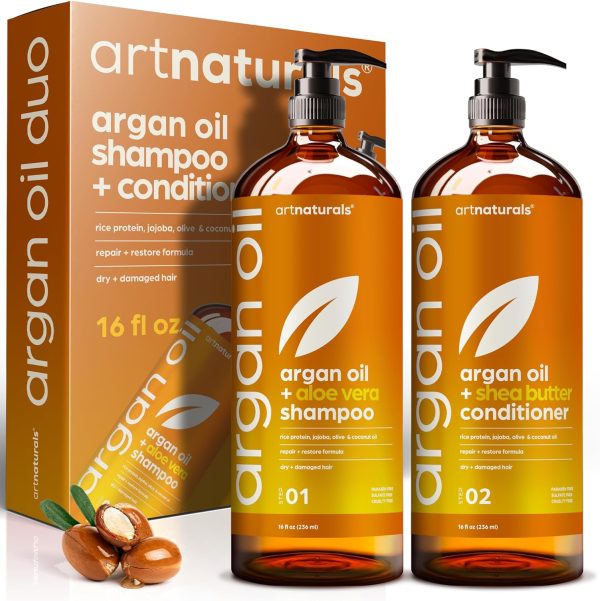 Argan Oil Shampoo and Conditioner Set - Moisturizing Sulfate Free Moroccan Care with Keratin - For Curly, Straight, Dry and Damaged Hair - Hydrating, Anti Frizz Salon Technology