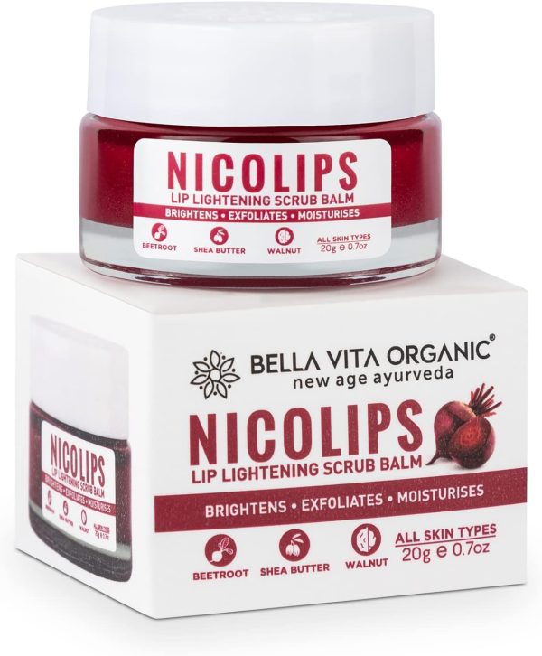 Bella Vita Organic NicoLips Lip Scrub Balm For Lightening & Brightening Dark Lips For Men & Women, 20g