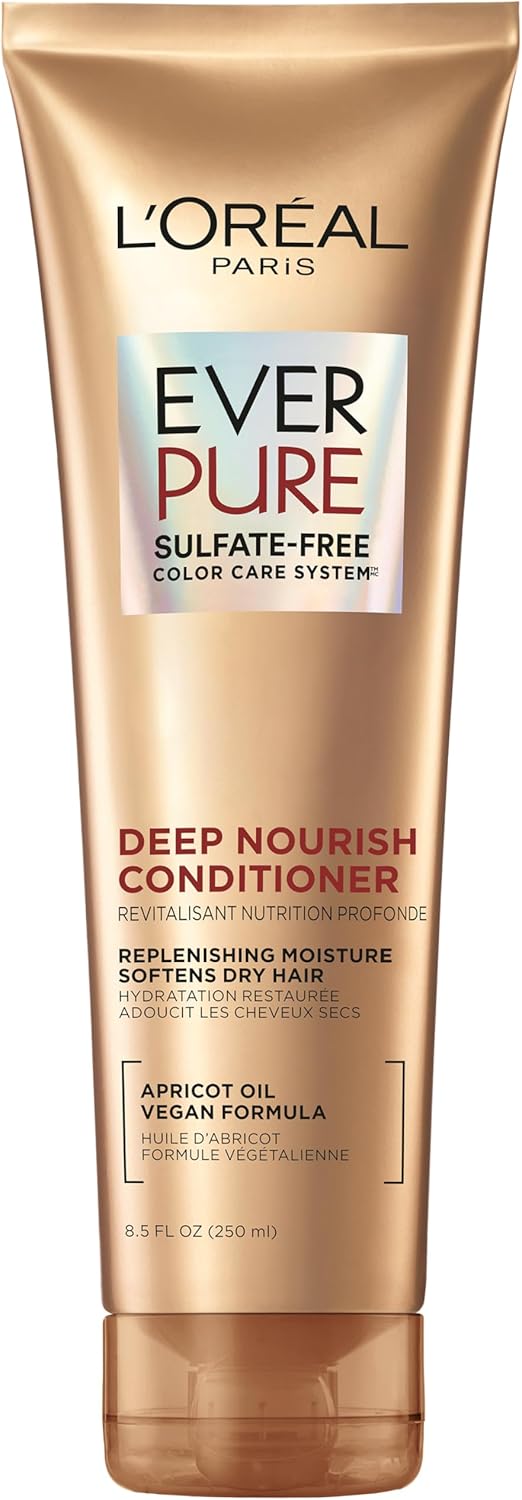 L'Oreal Paris Hair Conditioner for Dry Hair, Triple Action Hydration, Apricot Oil Infused, EverPure, 8.5 Fl Oz (Packaging May Vary)