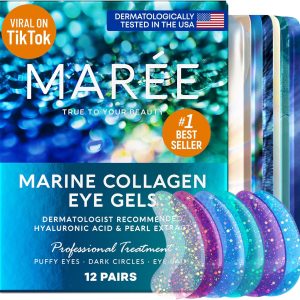 MAREE Eye Gels - Under Eye Gels for Puffy Eyes and Dark Circles with Natural Marine Collagen & Hyaluronic Acid - Anti-Aging Eye Mask for Face to Soothe Puffiness, Eye Bags and Wrinkles