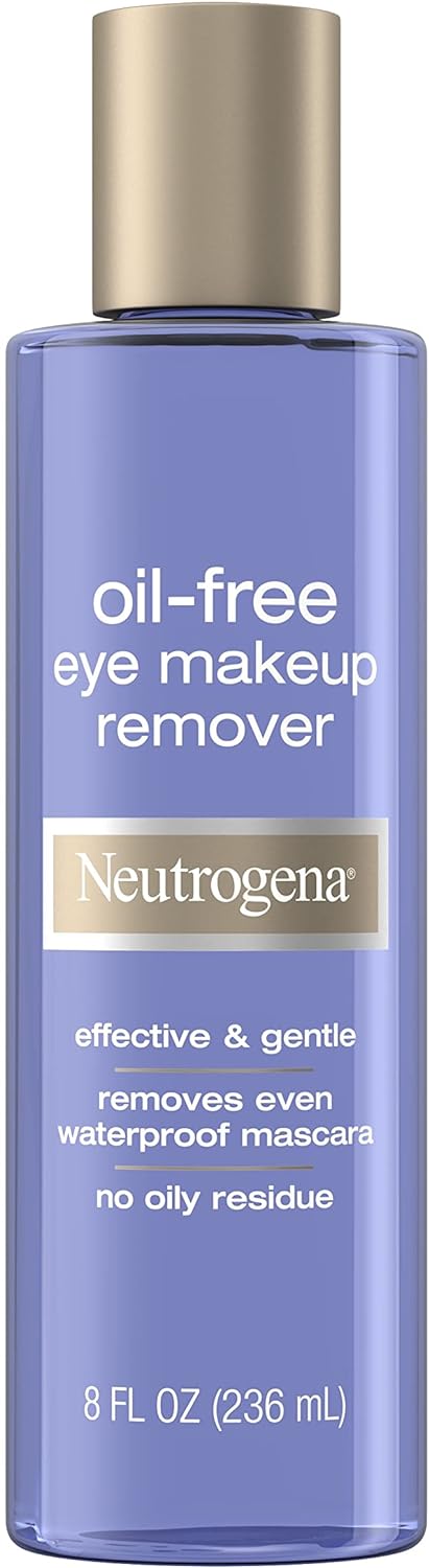 Neutrogena Gentle Oil-Free Eye Makeup Remover & Cleanser for Sensitive Eyes, Non-Greasy Makeup Remover, Removes Waterproof Mascara, Dermatologist & Ophthalmologist Tested, 8.0 fl. oz